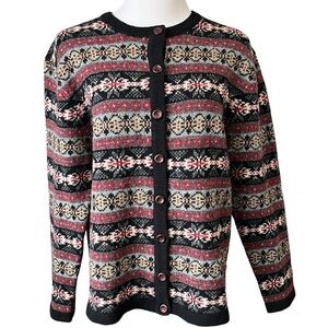 Vtg. 80’s Casual Corner Fair Isle 100% Shetland Wool Cardigan Cottagecore Size L